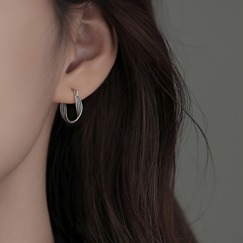 1Pair Vintage 925 Silver Plated Twist Earrings for Women Alloy Jewelry Gift New