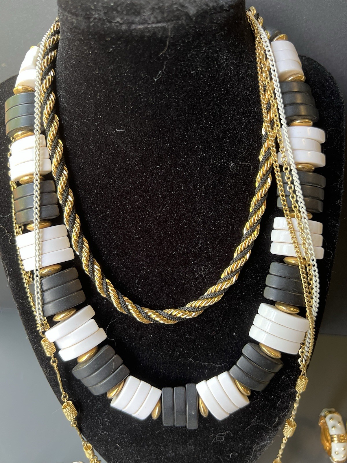 Vintage Black, White, & Gold Jewelry Lot Incl Avon, Sarah Coventry, Monet