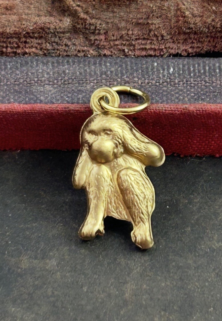 Vintage Charm Hear No Evil Monkey Necklace Pendant Puffy Brass Metal Jewelry