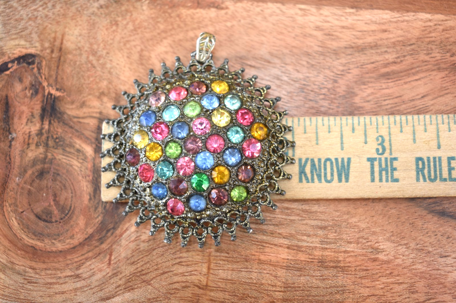Vintage Little Nemo Art Deco Multicolor Rhinestone Pendant, pot metal