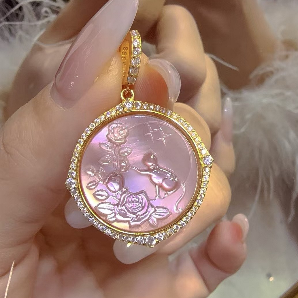 925 sterling silver pink Cameo shell vintage jewelry Pendant estate jewelry