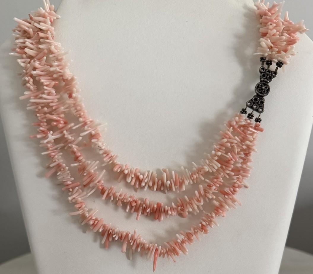 Vintage Triple Strand Angel Coral Branches Sterling Silver 925 Necklace 18.50”