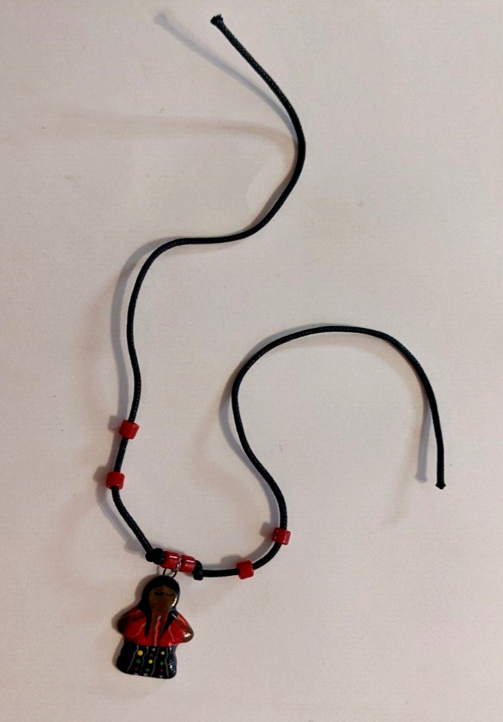 VINTAGE HANDPAINTED ETHNIC ART CHARM BEAD GIRL NECKLACE LATIN AMERICAN AFRICAN
