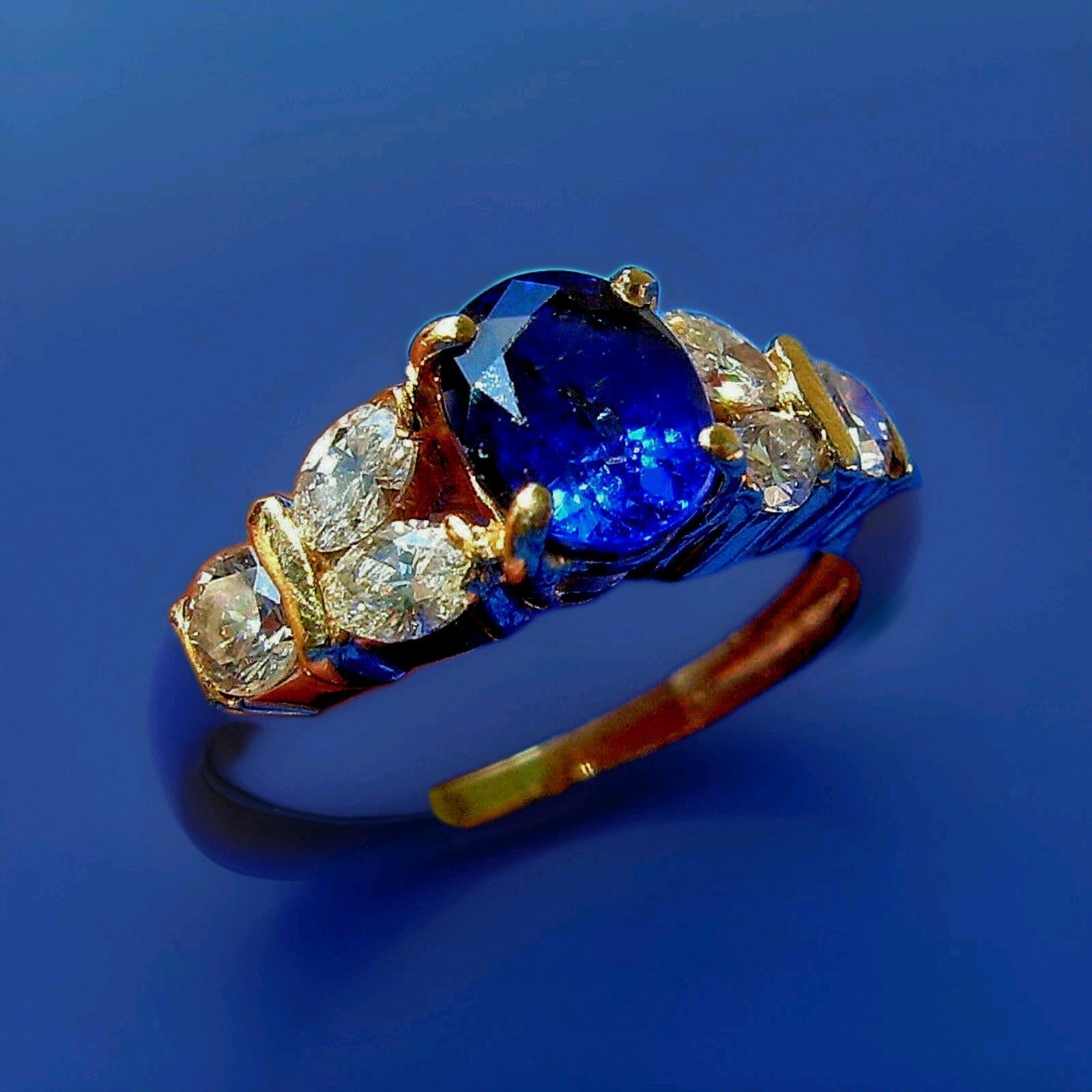 Original EARTH MINED SAPPHIRE DIAMOND Deco Engagement Ring 14K GOLD Solitaire