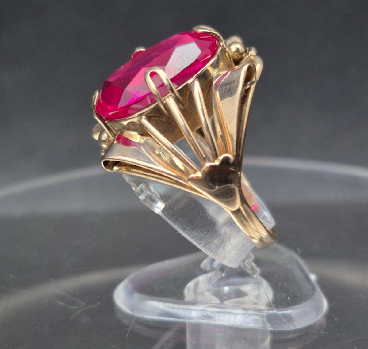 Vintage Soviet 14K Rose Gold Ring 583 with Ruby Stone • Original USSR Jewelry