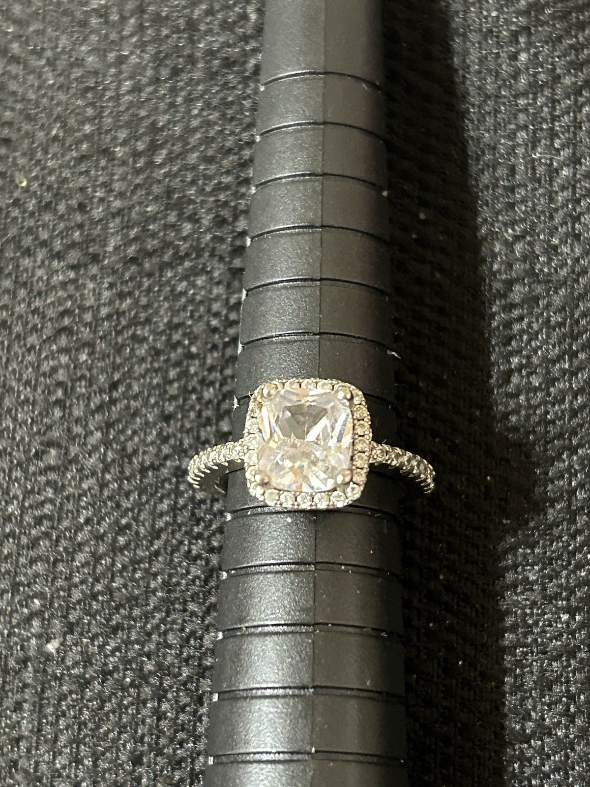 925 Sterling Silver Cushion Cut Cubic Zirconia Halo With Accents Ring Sz 4.25