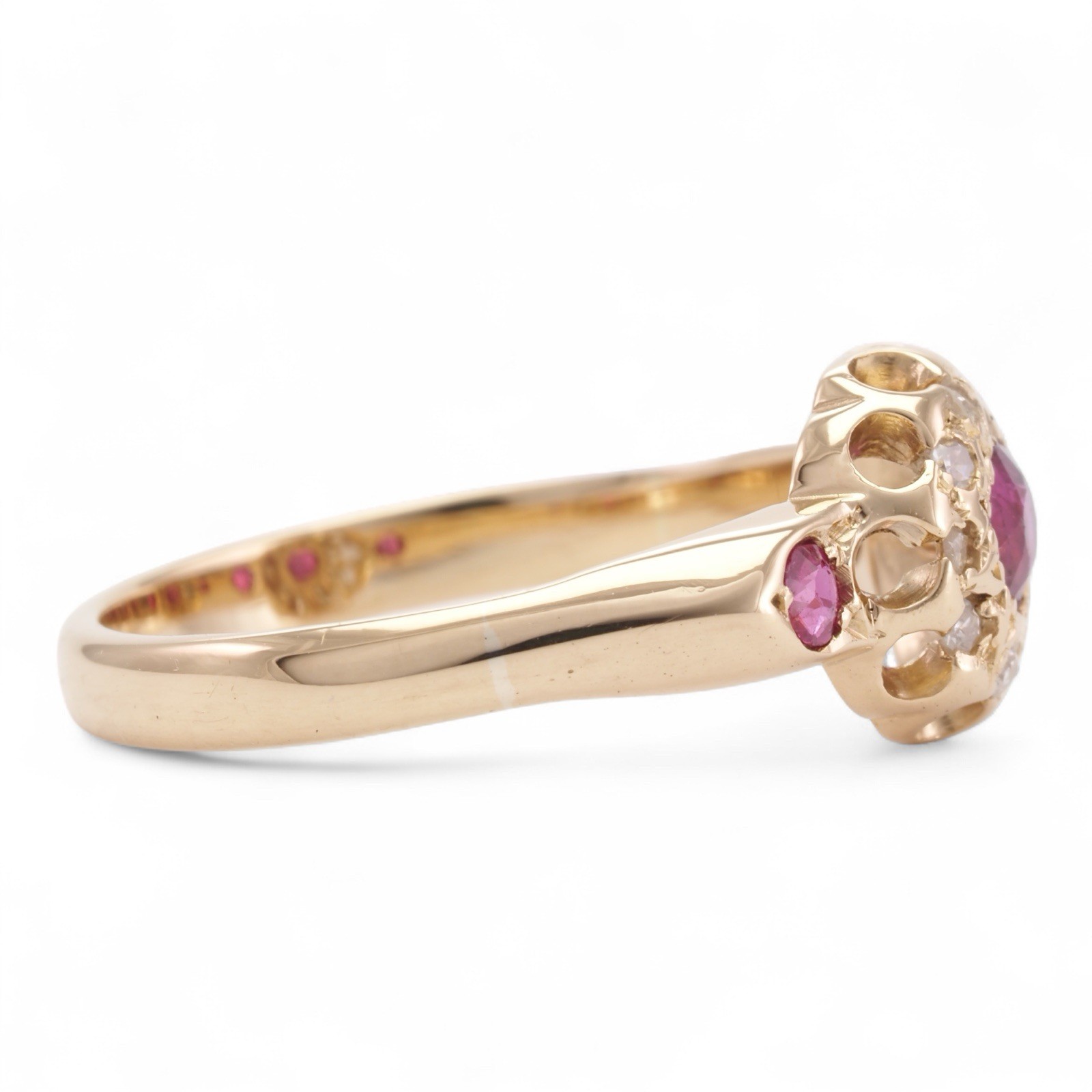 EDWARDIAN LOVE Antique 18K Yellow Gold Natural Ruby & Old Rose Cut Diamond Ring
