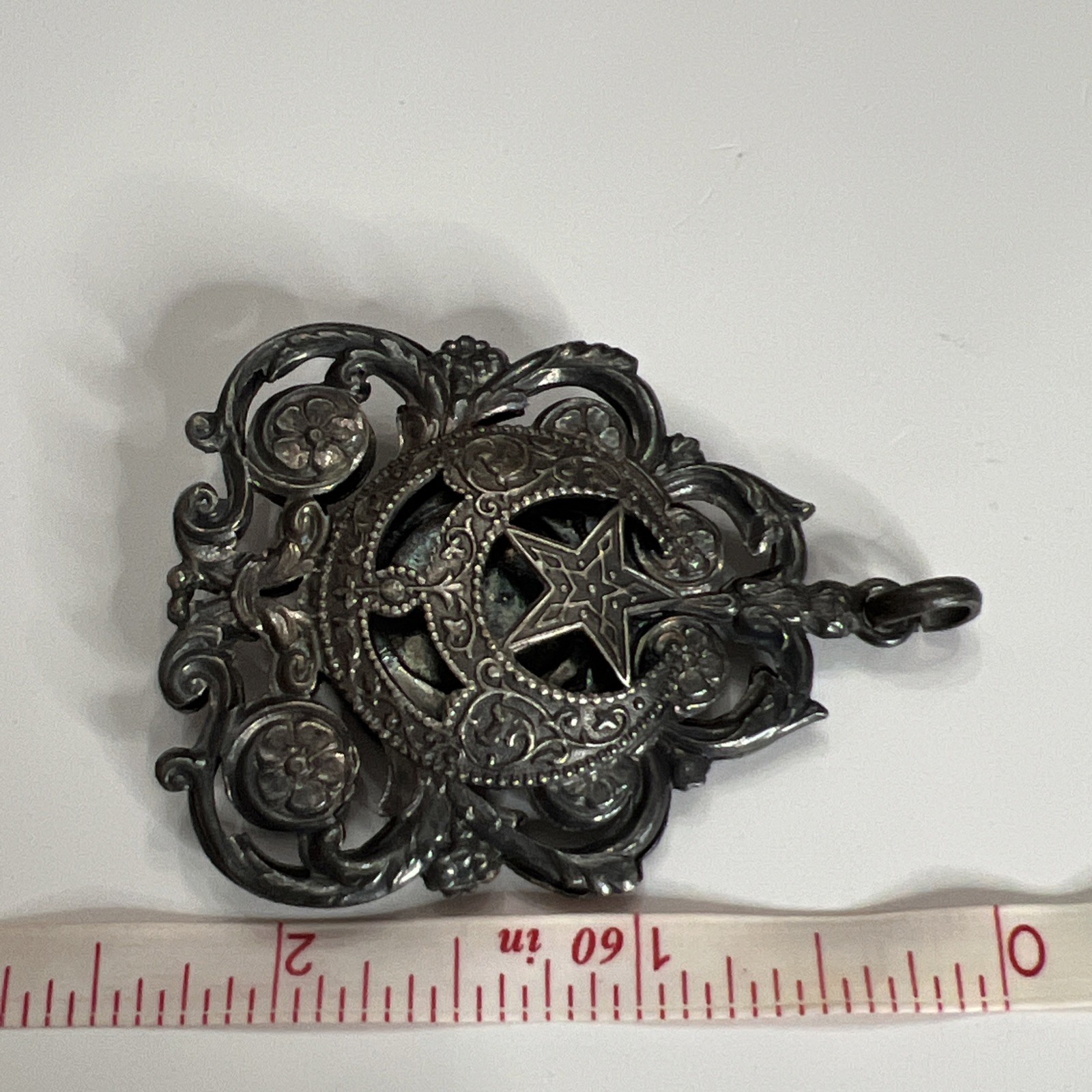RARE Antique Turkish Ottoman Crescent Moon Medallion Large Pendant