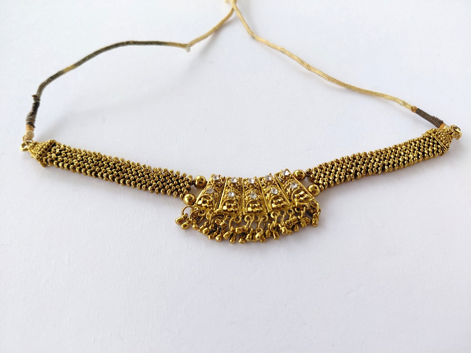 Vintage Necklace Indian Kundan Bridal Choker Adjustable Gold Tone Rhinestone