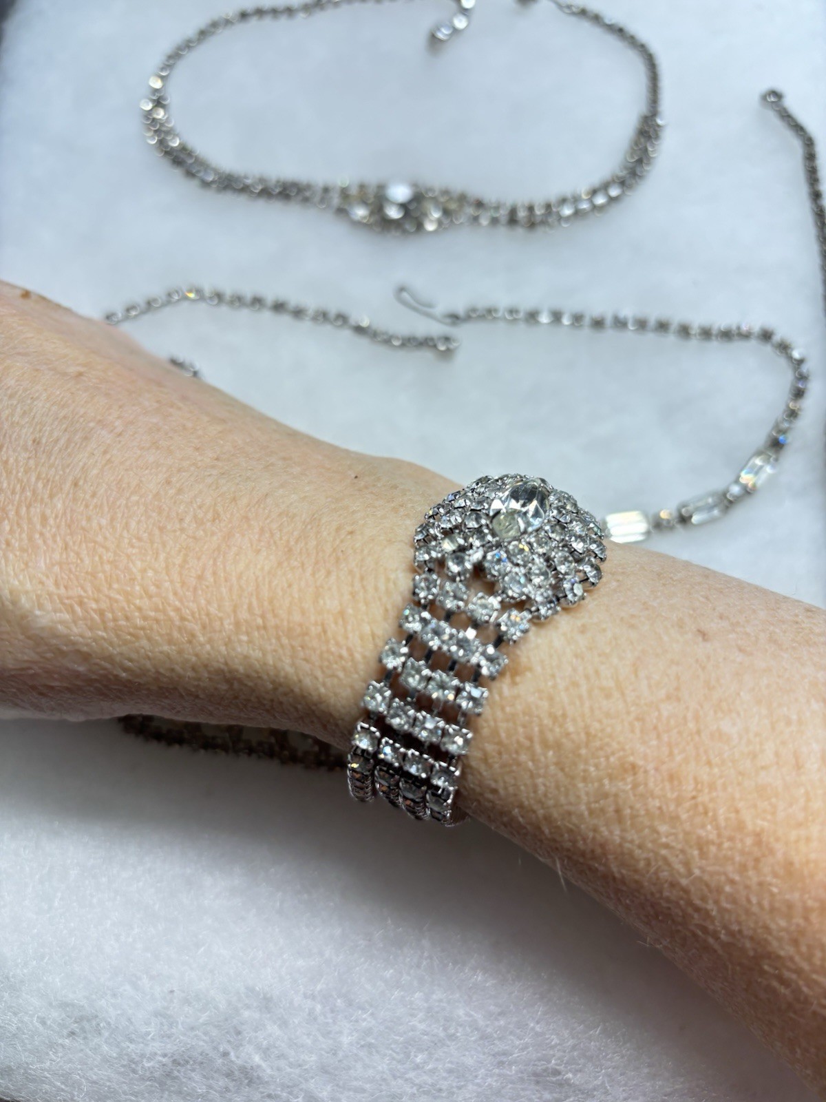 Vtg Clear Rhinestone Bling Lot. 3 -Choker Style Necklaces, 1- Bracelet.