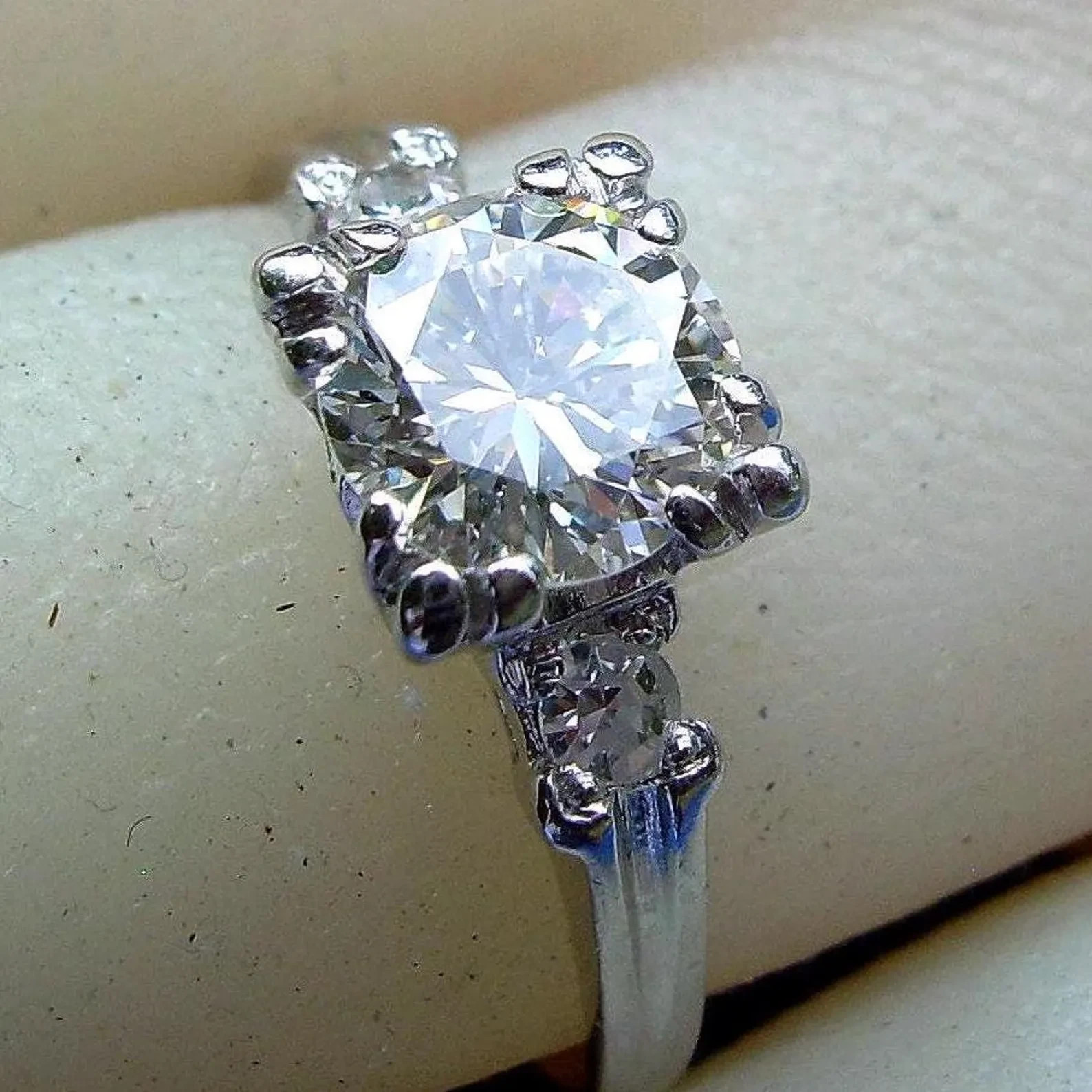 Original EARTH MINED DIAMOND Art Deco Engagement Ring 14K GOLD Vintage Solitaire