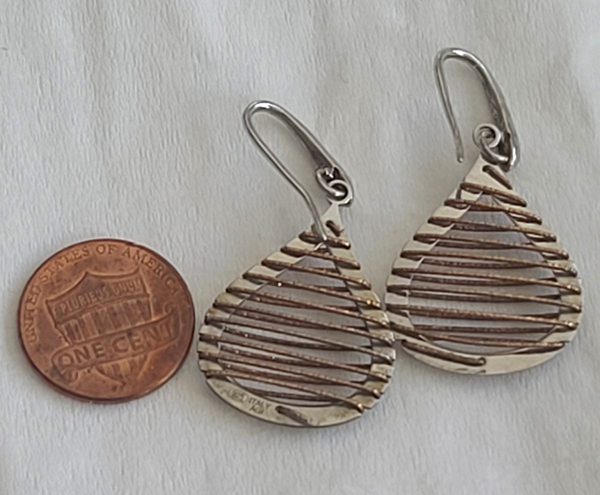 UNWORN Dazzling AGI ITALY STERLING SILVER Gold Wire Wrapped Dangle Earrings