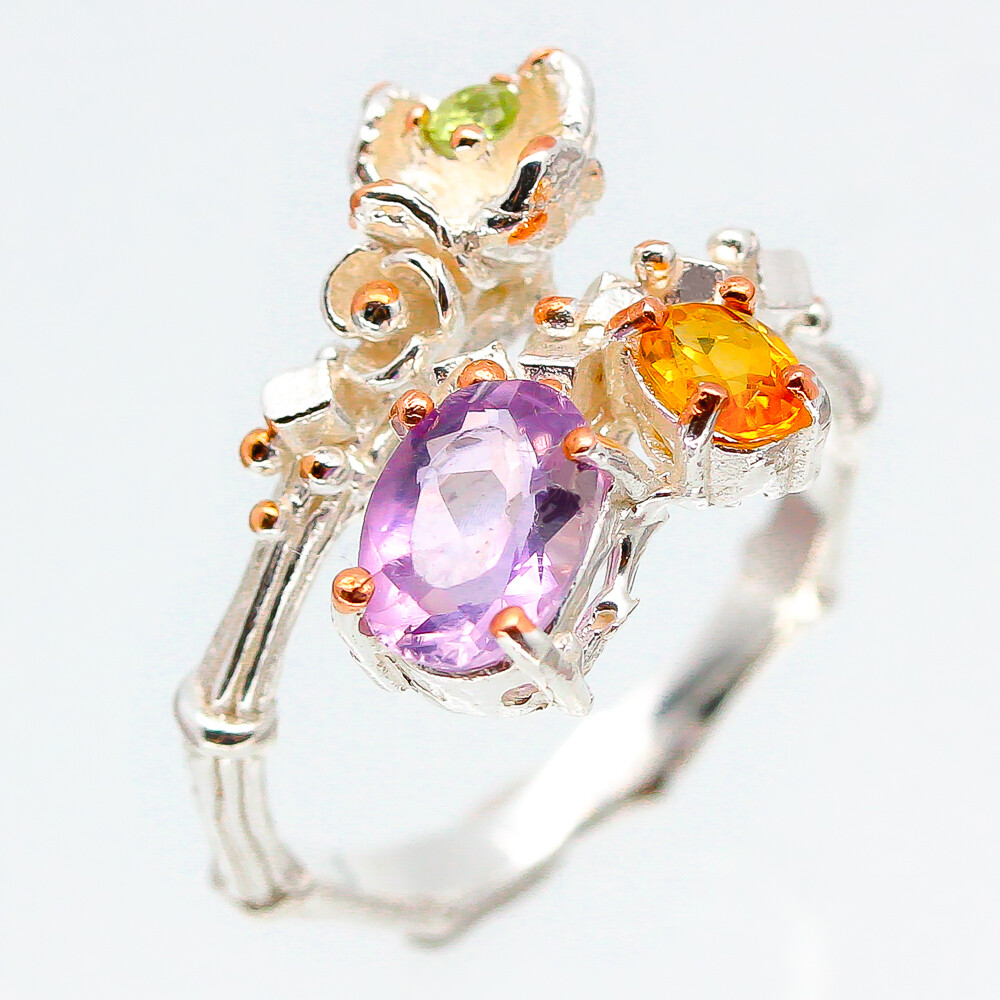 Not Enhanced Natural Amethyst Citrine Silver Ring 925 Sterling /RVS119