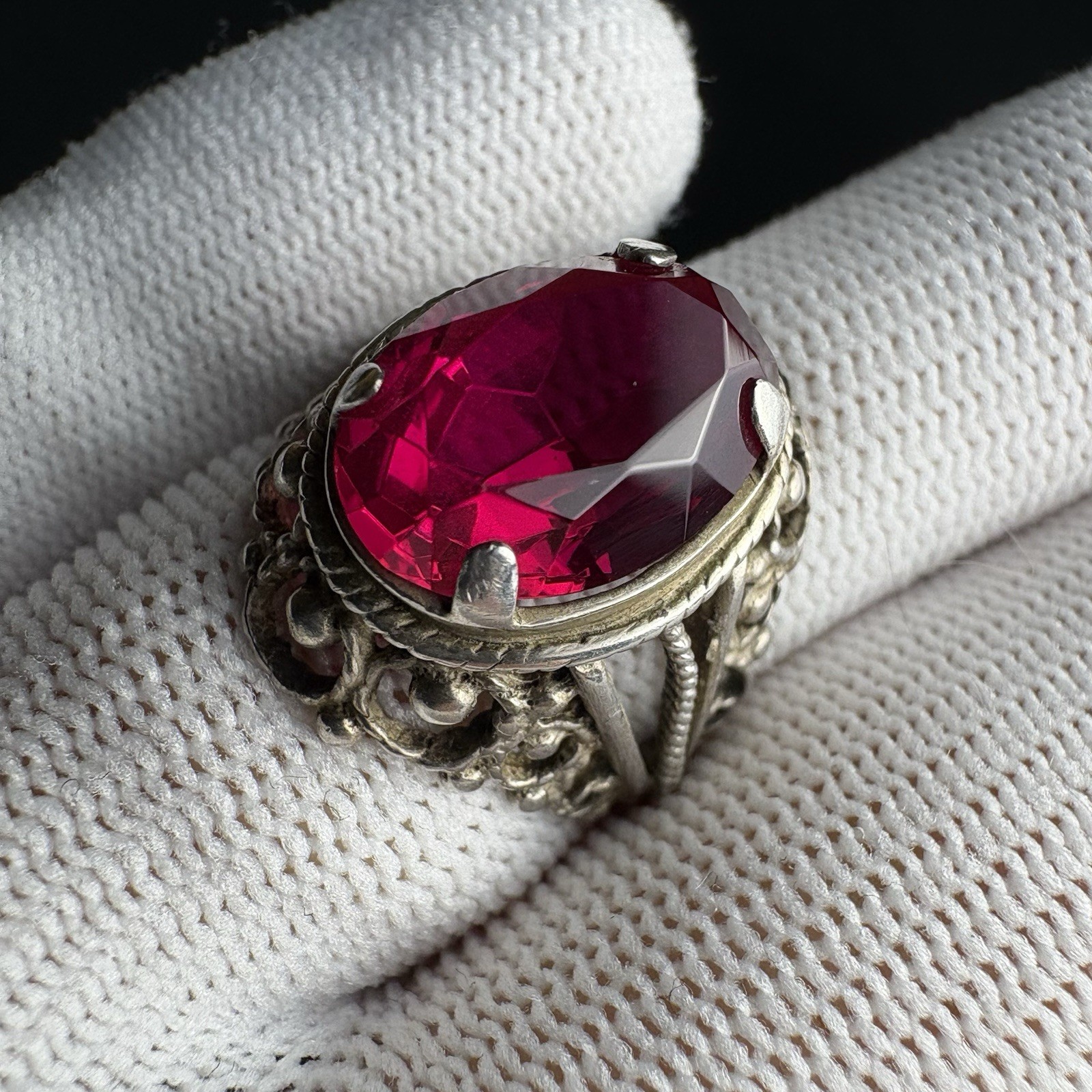 Vintage Ring Silver 875 Soviet Era Ruby size 6.5