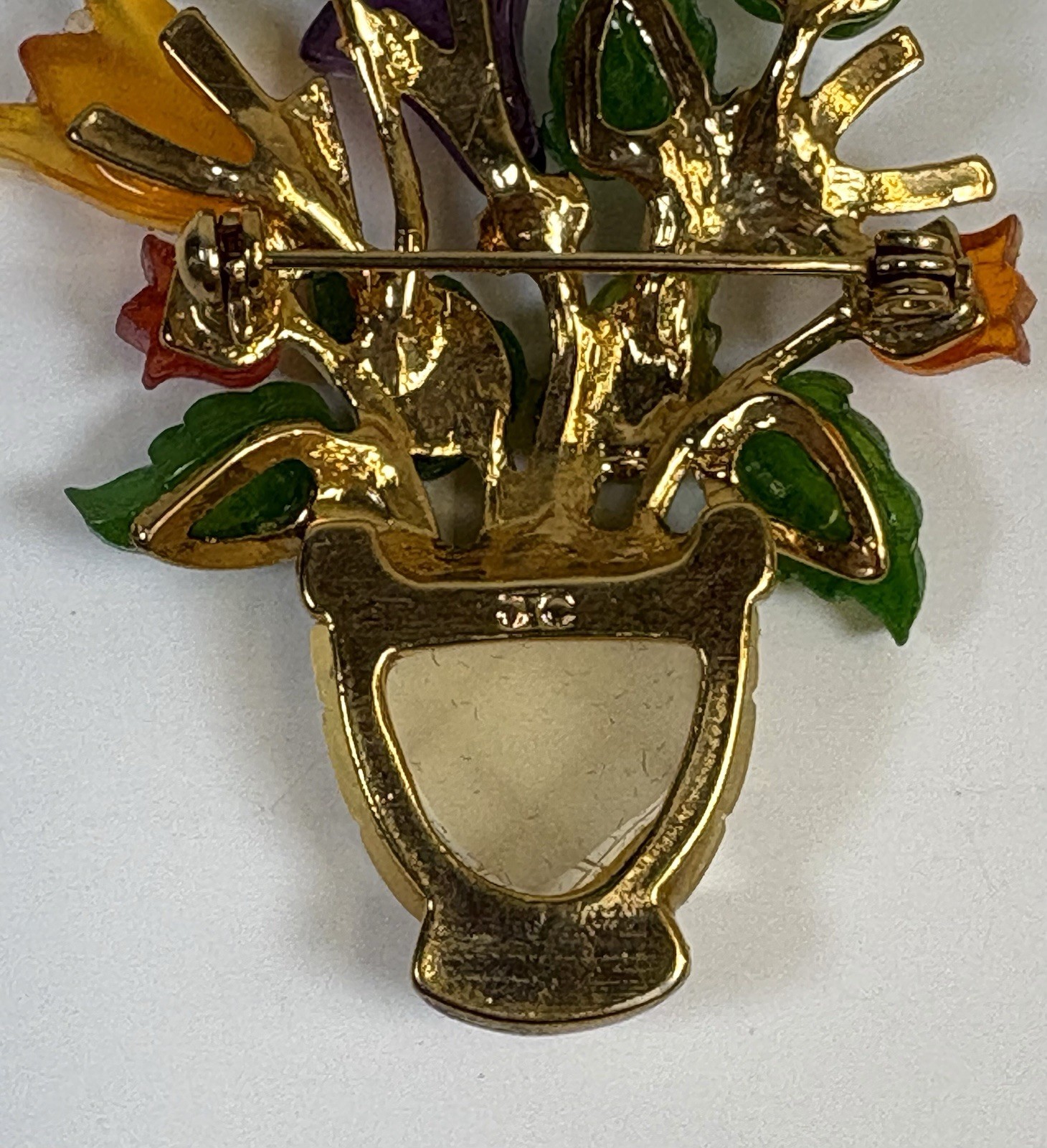 Vintage JC Joseph Cleary Lucite Flower Vase Basket Brooch 1960s MCm