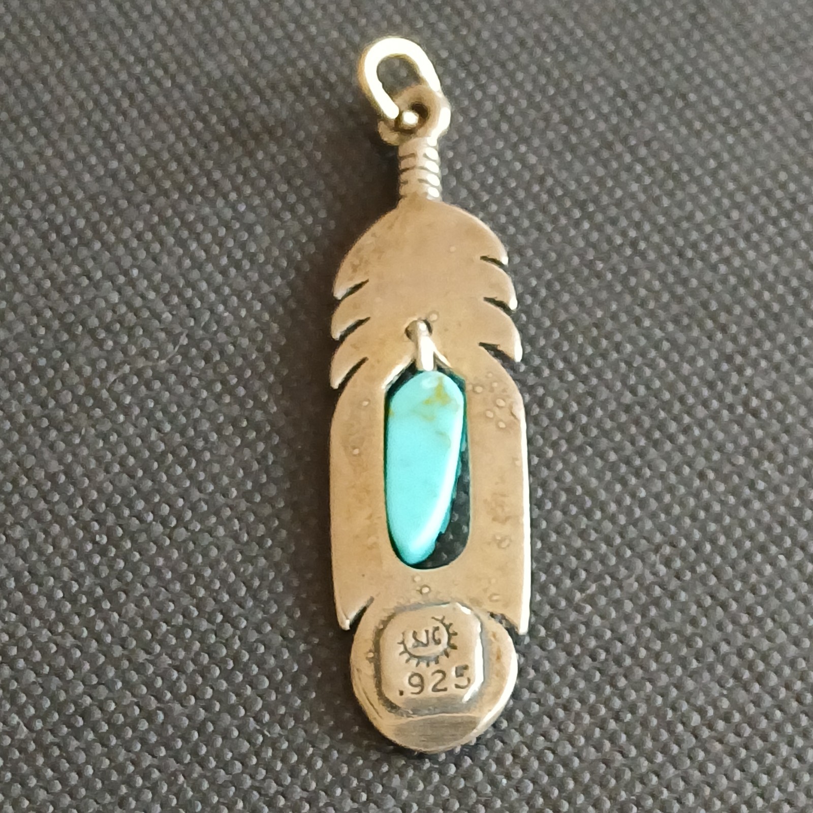 Sundancer Jewelry Co Turquoise Silver Feather Pendant SJC