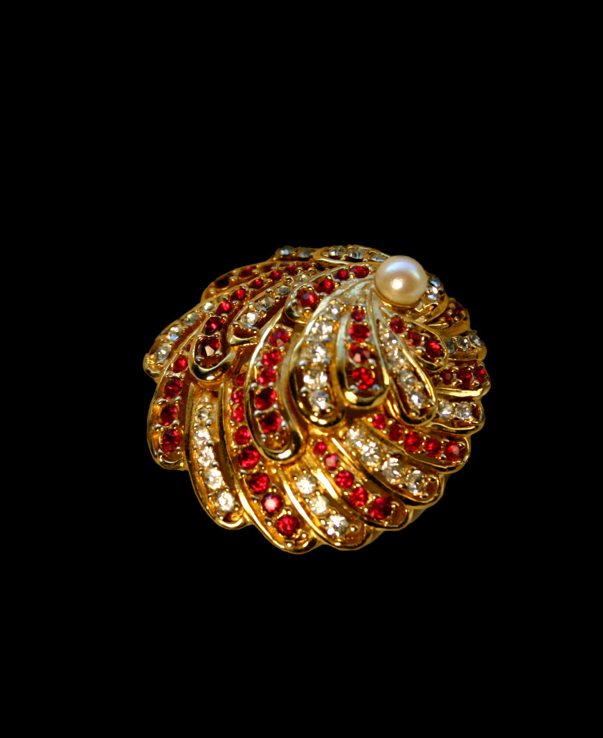 Vintage Boucher Signed Numbered Red and Clear Rhinestone Brooch