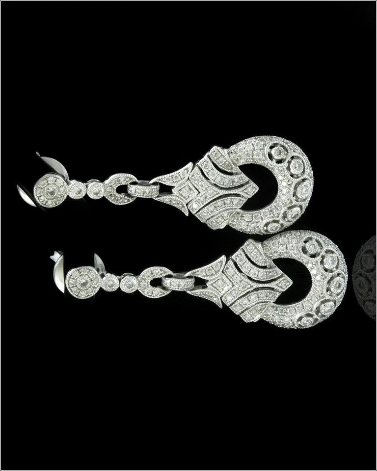 Art Deco Style Lab Created Diamond 14K White Gold Finish Bridal Drop Earrings
