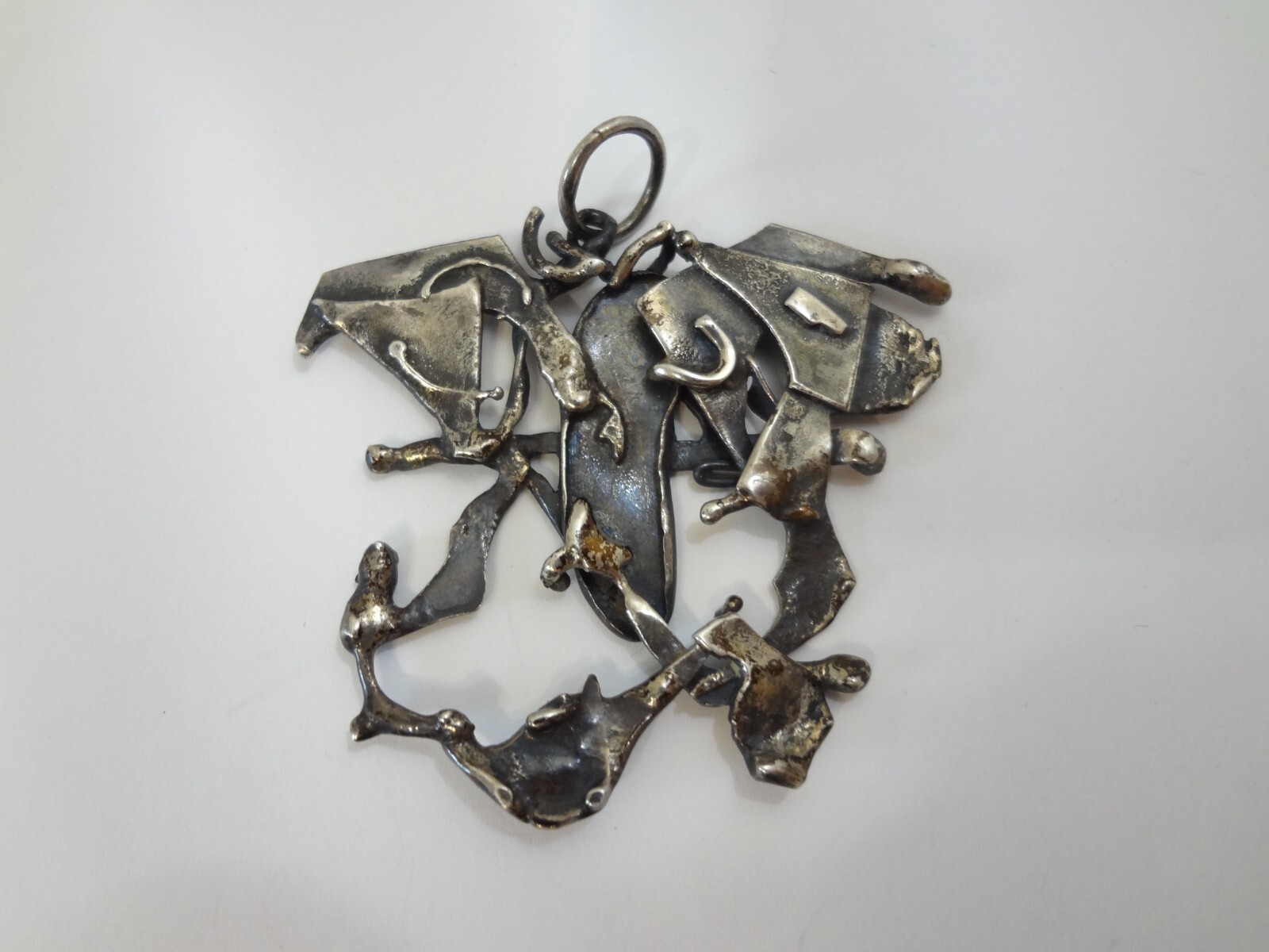 Mid Century Abstract Brutalist Sterling Silver Signed (Unknown Hallmark) Pendant