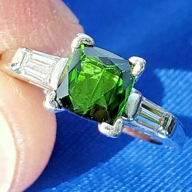 EARTH MINED TOURMALINE DIAMOND Deco Engagement Ring ORIGINAL PLATINUM Solitaire