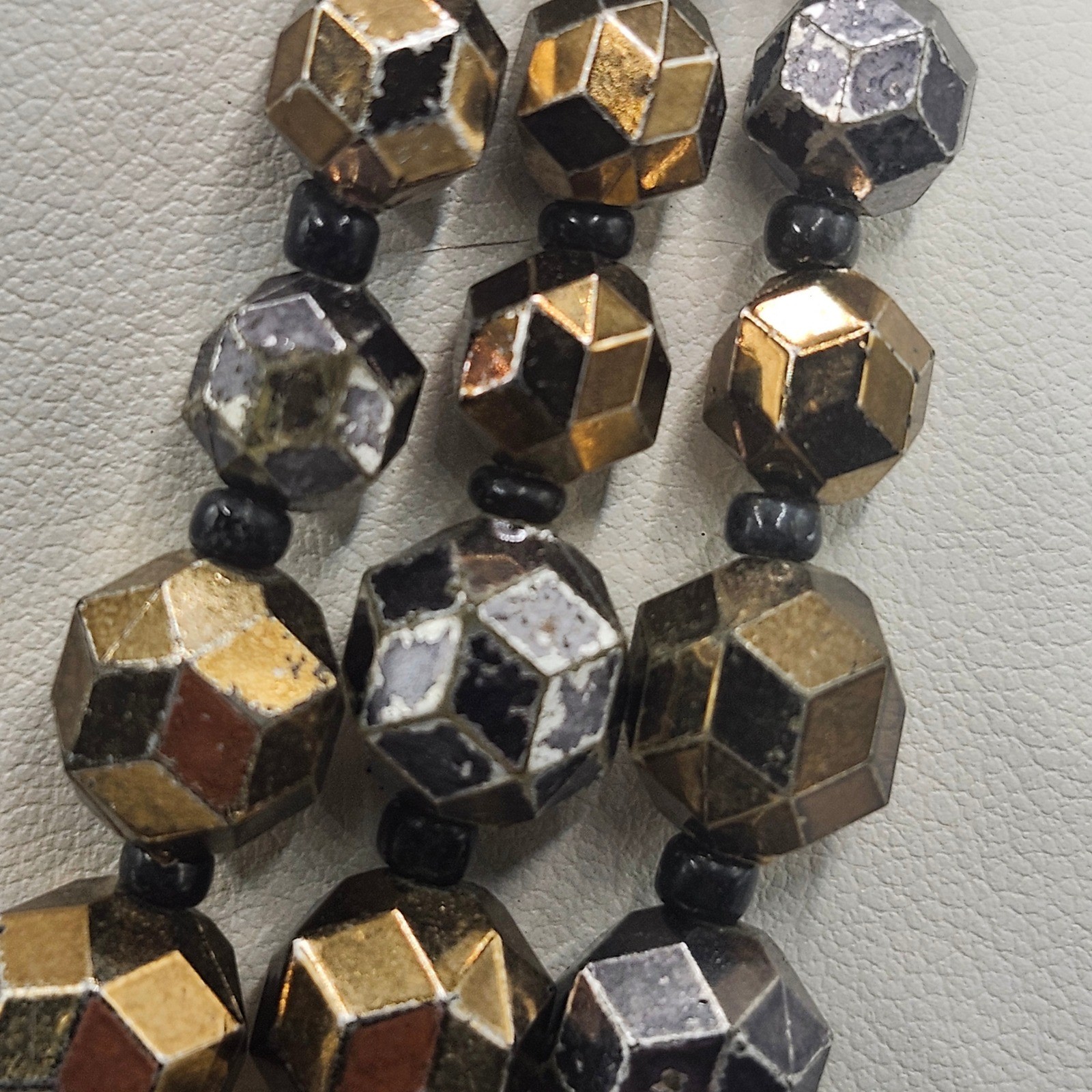 Vintage W Germany Multi Strand Beaded Necklace Gold Silver Tone Geometric READ