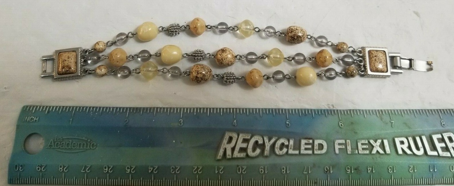Vintage CH Silvertone & Polished Rock Necklace, Bracelet, & Earring Set NICE