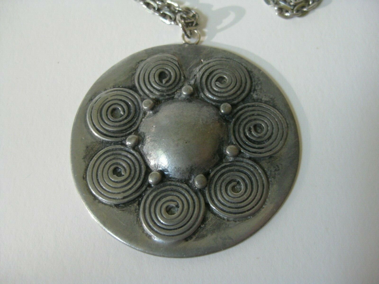 Modernist Signed Norway Eivind Hillestad EH 19 Pewter Medallion Pendant Necklace