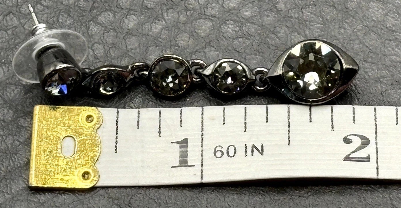 Vintage Givenchy Gunmetal Rhinestone Crystal Dangle Drop Pierced Earrings Y2K