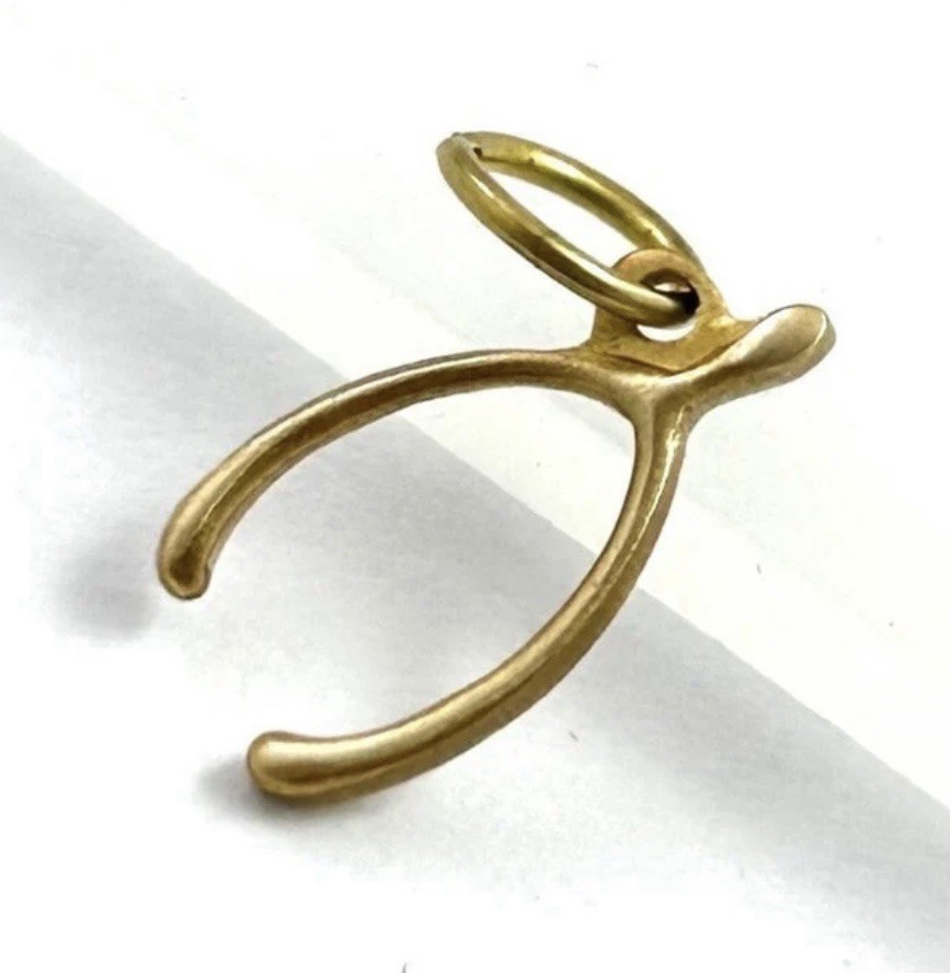 Vintage Charm Tiny Wishbone Dainty Necklace Pendant Brass Symbolic For Luck