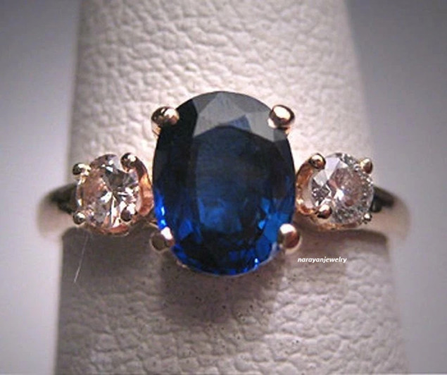 3.90 Ct Natural Sapphire Art Deco Vintage Engagement Ring 14K Rose Gold Finish