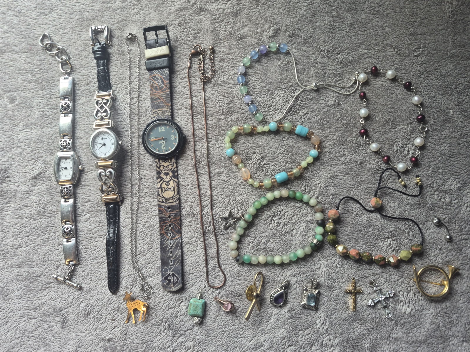 Jewelry Lot – Various Necklaces, Bracelets, and Watches, Pendants and Pin