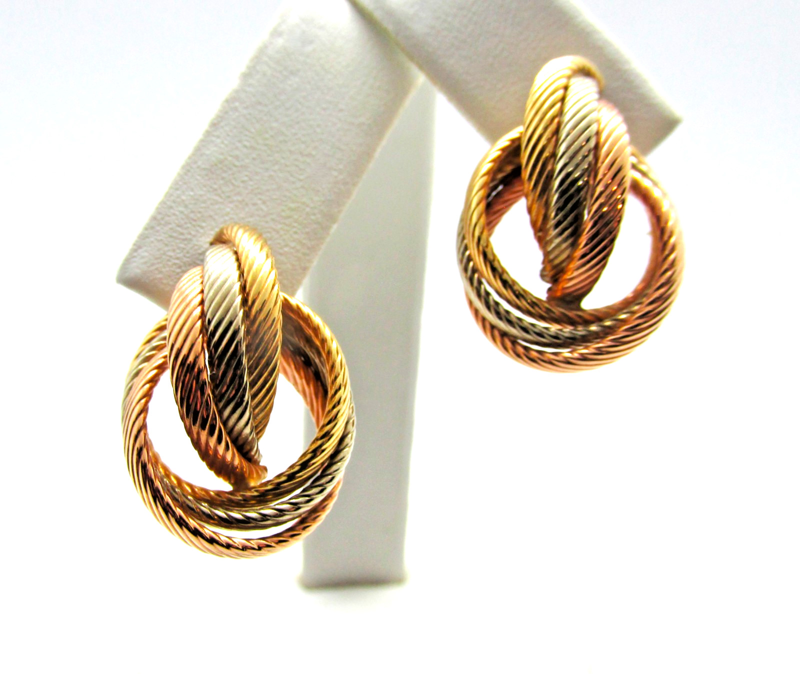 14K Gold Filled Tri Tone Knot Screw Back Earrings Classic Style 1″ -5.8 Grams