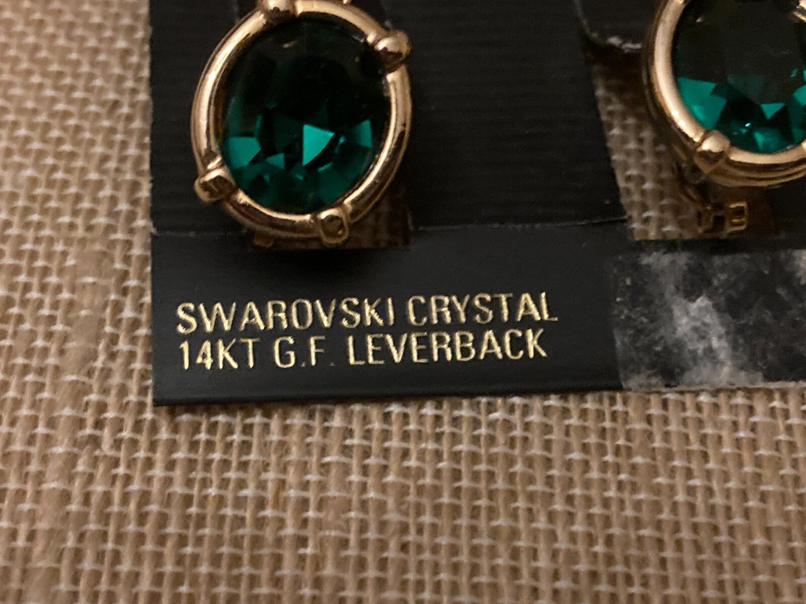 Vintage VONELLE Swarovski Green Crystal Earrings 14KT GF Leverback On Brand Card