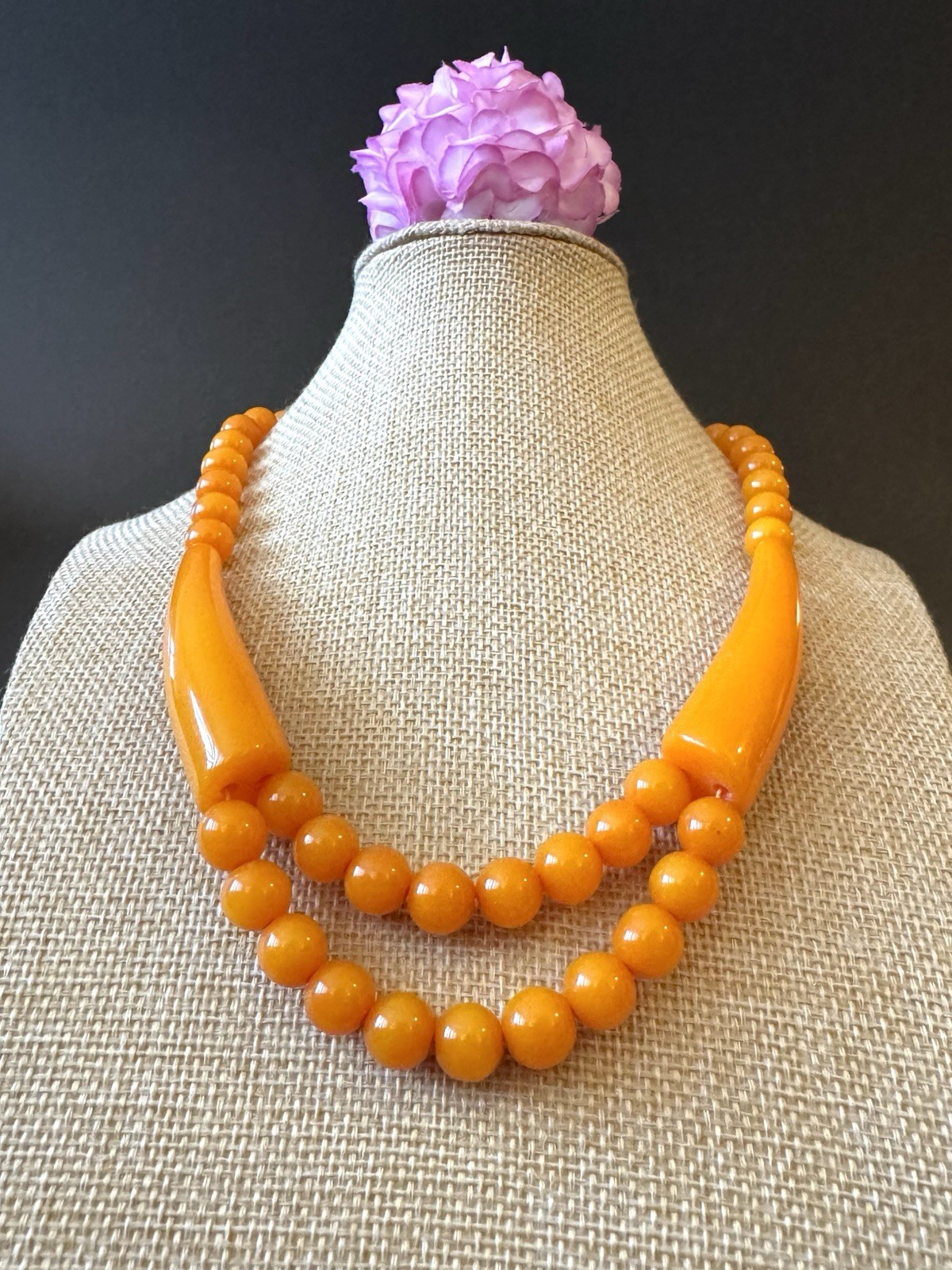 Vintage Style Unique Design Amber Resin Beads Handmade Necklace 19”in & 55grams