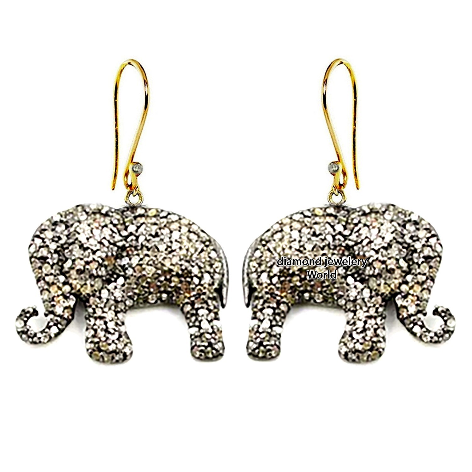 2.03ct Genuine Old Mine Rose Cut Diamond Vintage Silver Elephant Earring Jewelry