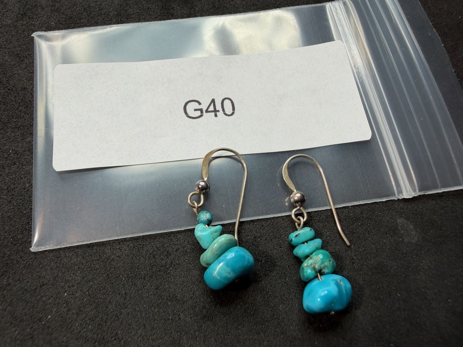 2.15g Vintage Sterling Silver 925 Drop Dangle Earrings Blue Nugget Beads M