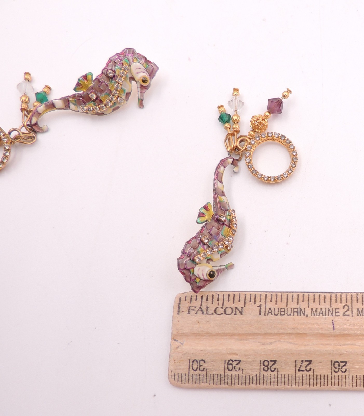 Lunch At The Ritz Seahorse Earrings Dangle Drop Pierced Vintage 90’s Jeweled