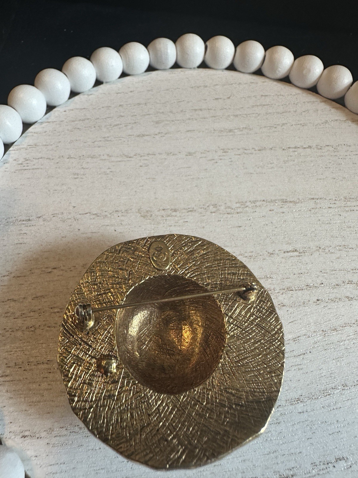 Vtg Gold Tone Sun Bonnet Hat Flower Figural Brooch Pin Premier Design PD Crown
