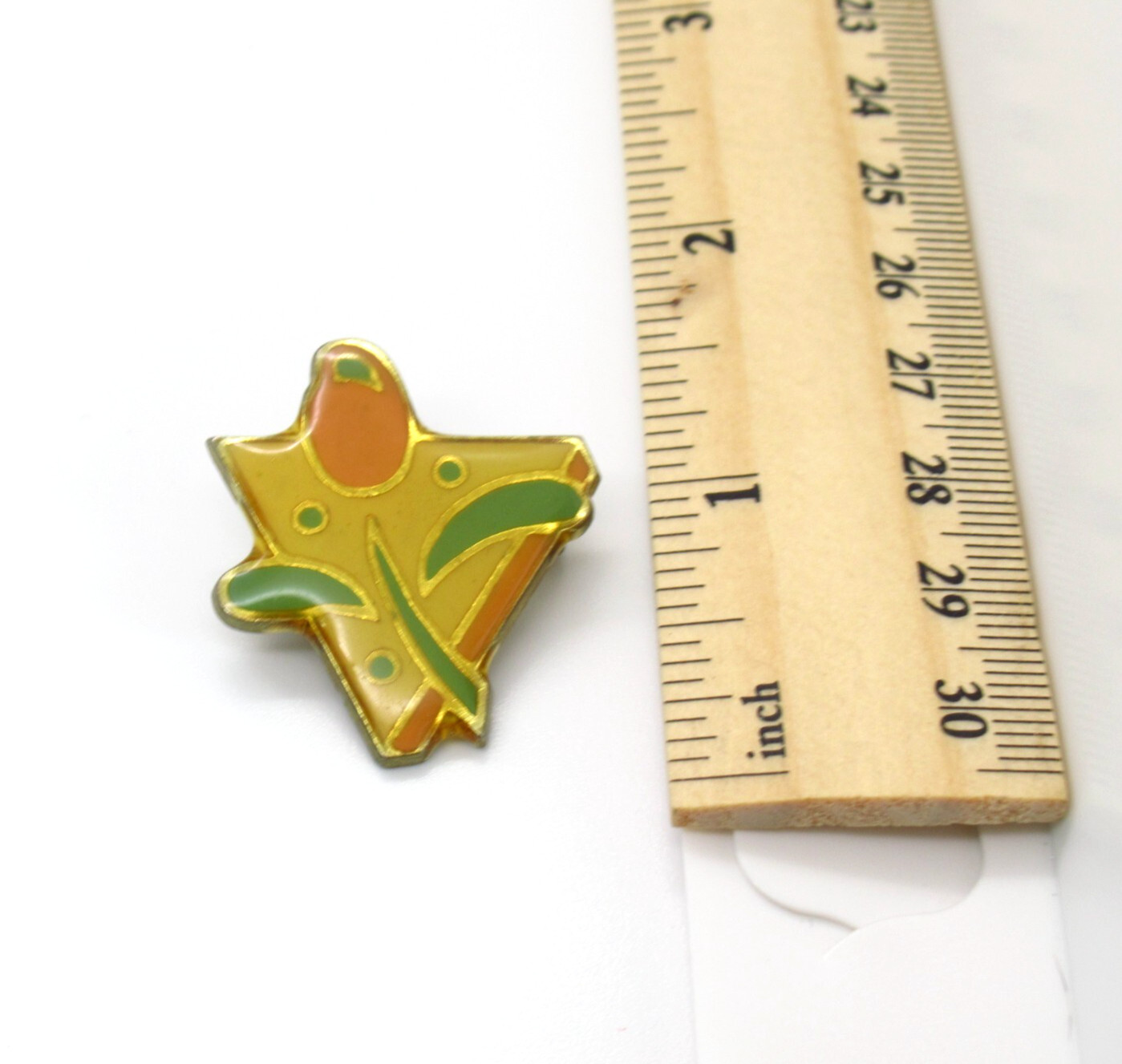 Abstract Pin 90s Geometric Design Enamel Orange Green Yellow Gold Tone Vintage