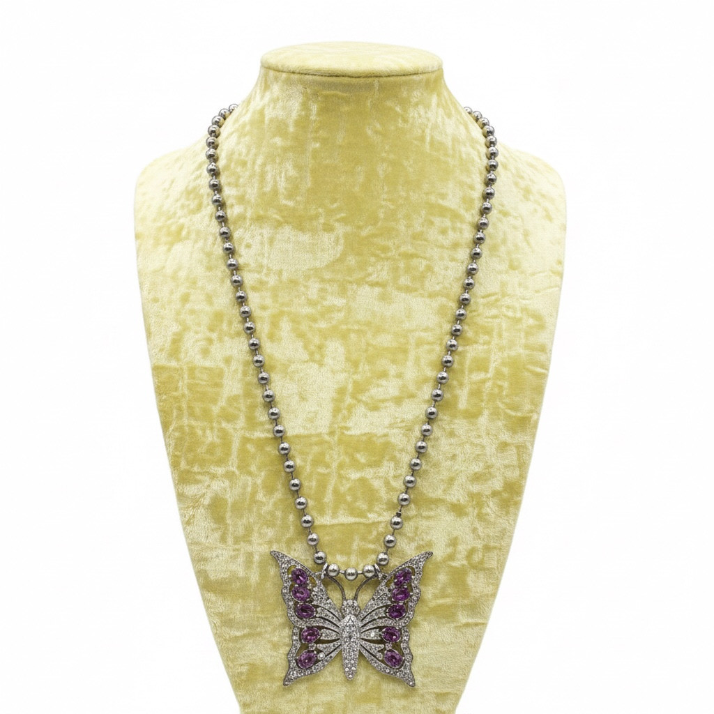 Vintage Art Deco Butterfly Pendant Necklace, Statement Assemblage 28″ Read
