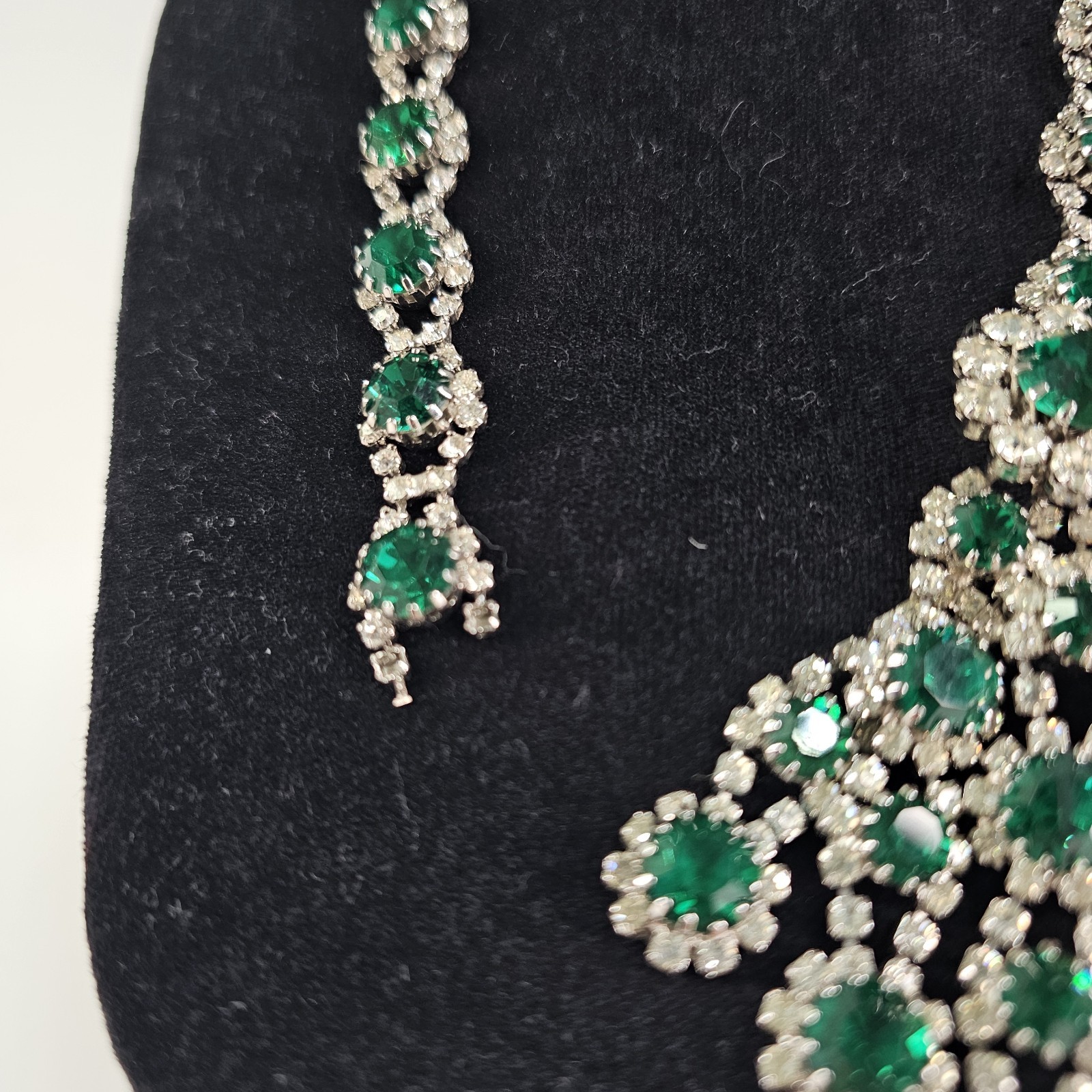 Vtg 50’s 60s Kramer Emerald Crystal Bib Necklace Statement MCM Chandelier REPAIR
