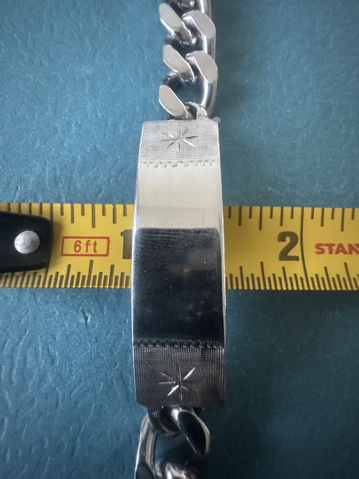 Antique Victorian 925 Sterling Silver Cuban Link Chain Nameplate Bracelet 54 gr.