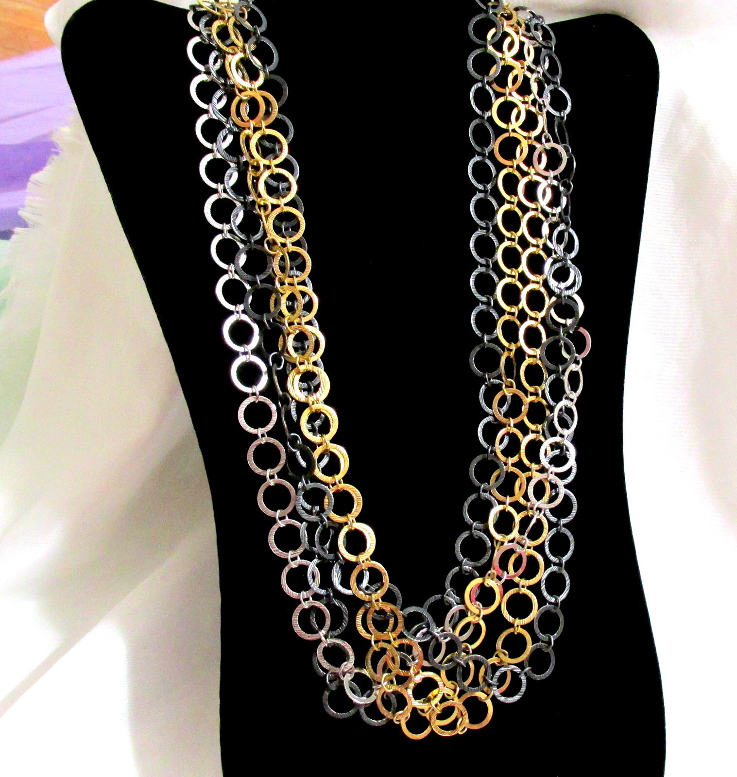 VTG RUNWAY NAPIER LUXE 36″ SWEEPING MULTICHAIN MIXED METAL NECKLACE MODERNIST