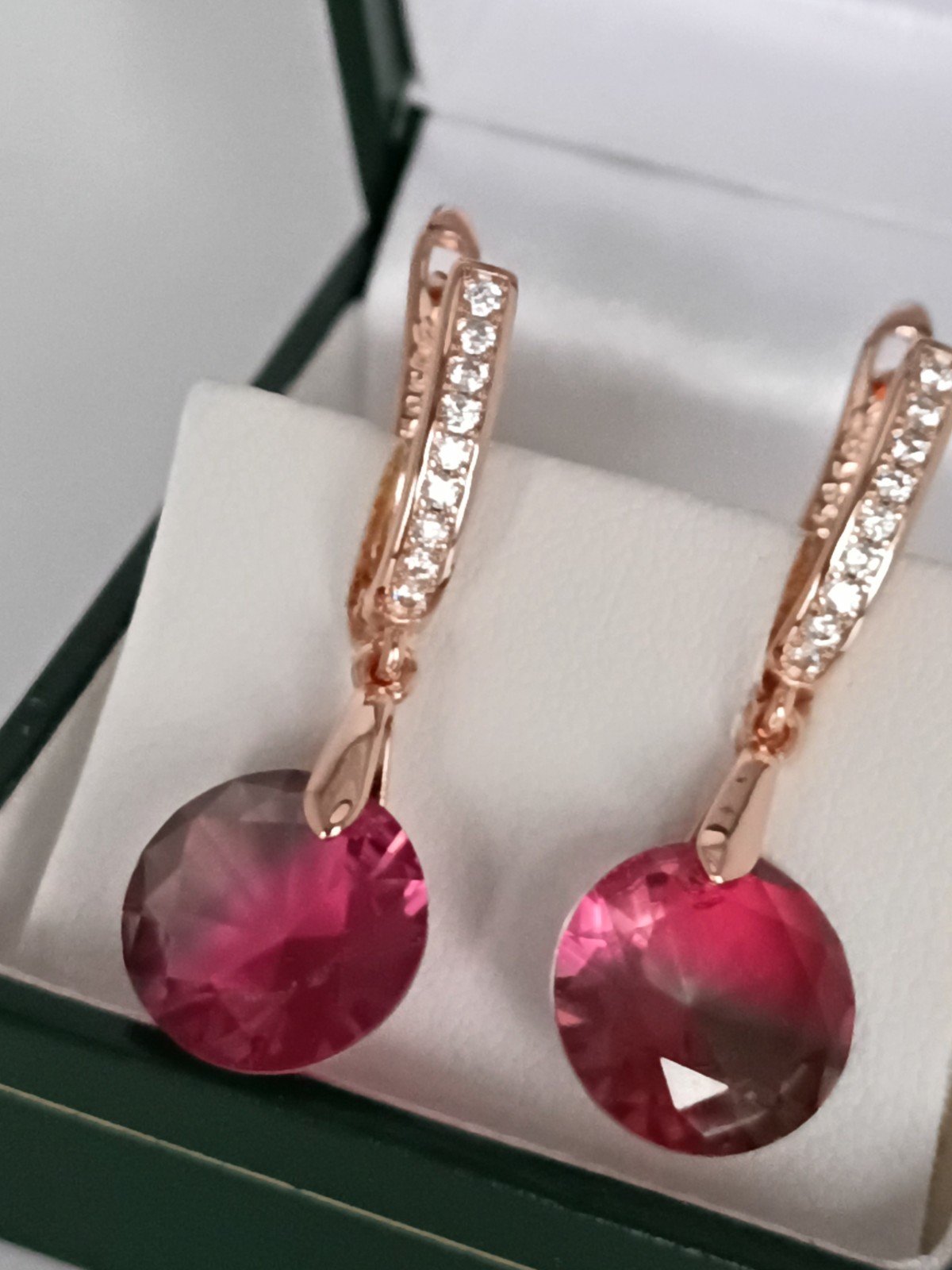 Vintage 1990-s 14 Ct Rolled Gold Ruby / Zircons Earrings-Hallmarked 585 RG