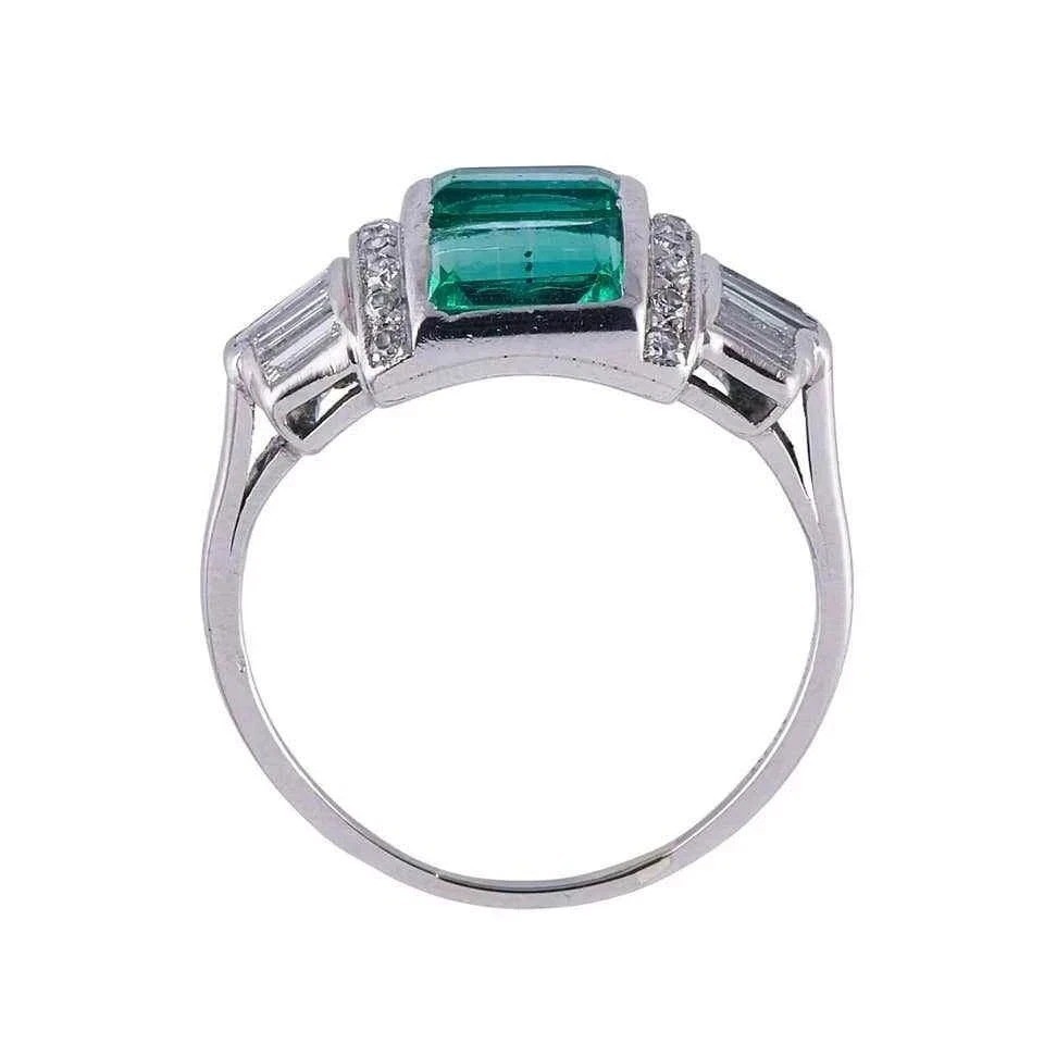 Art Deco Style 3.85Ct Lab Created Emerald Vintage Cocktail 14K Gold Finish Ring