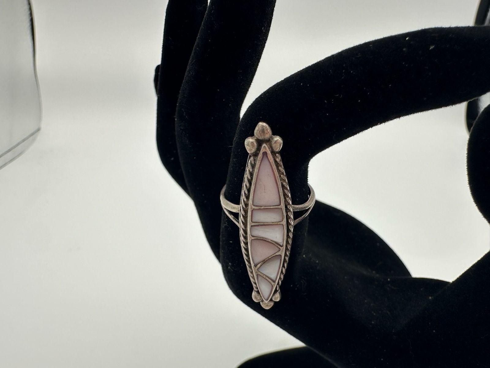 5.16g Vintage Sterling Silver 925 Inlay Elongated Ring Size 6 M