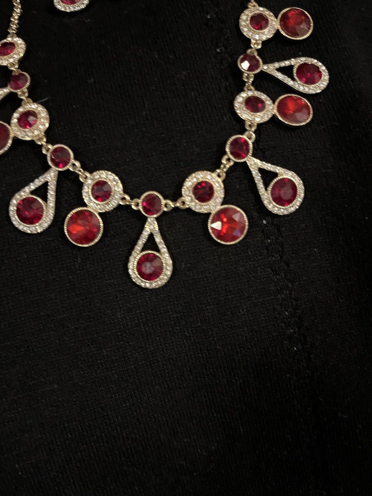 Vintage Necklace And Earrings With Red & White Crystals