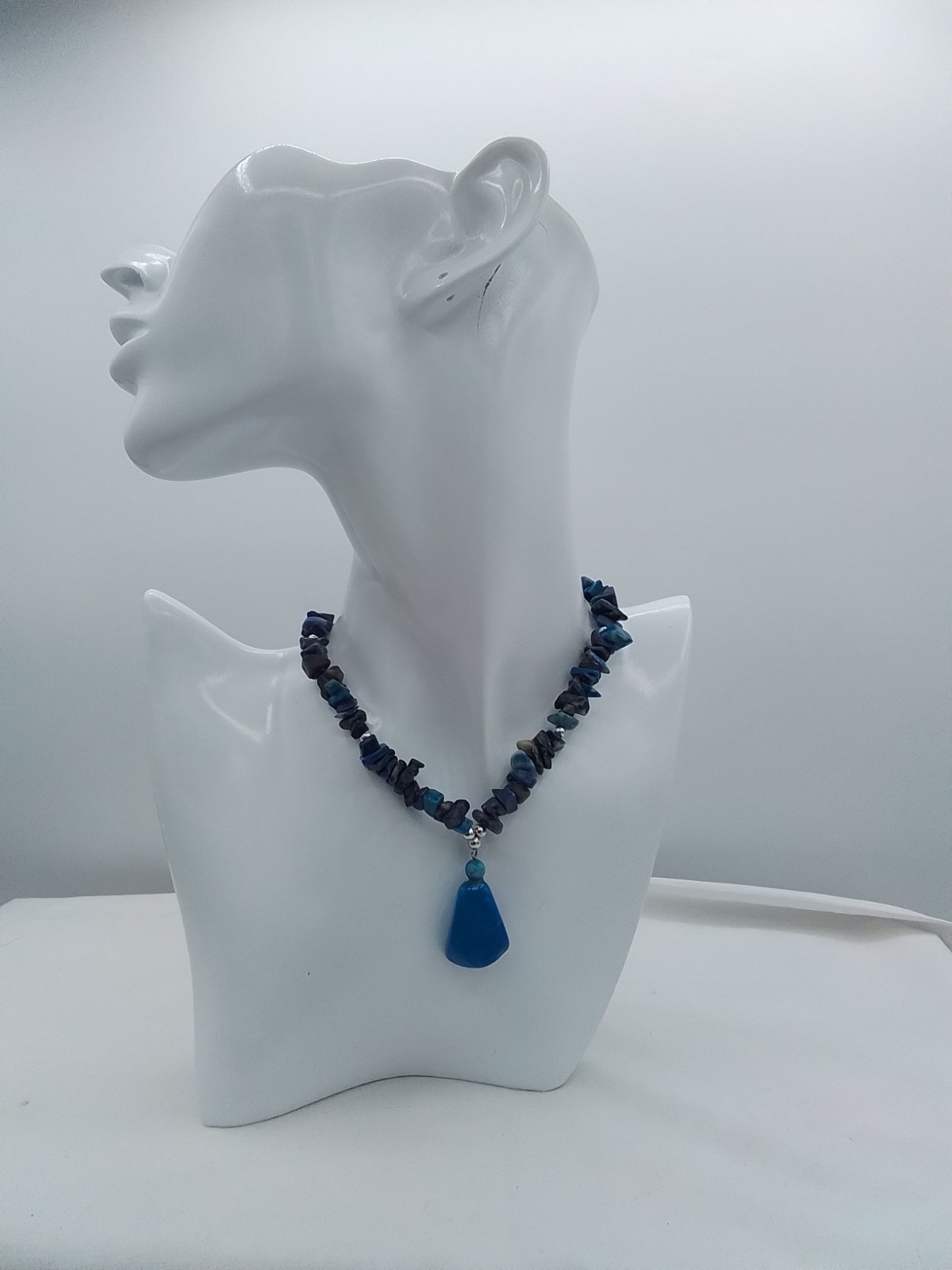 16″ ROUGH CUT NATURAL LAPIS LAZULI STONE BLUE PURPLE POLISH PENDANT NECKLACE VTG