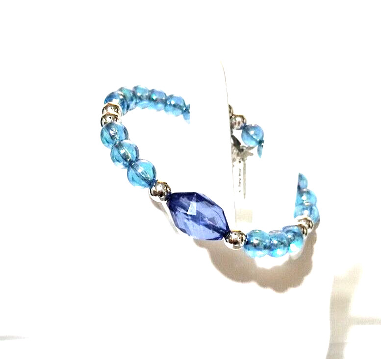 Vintage Handmade Unisex Adult Adjustable Blue Beaded Bracelet with Charms