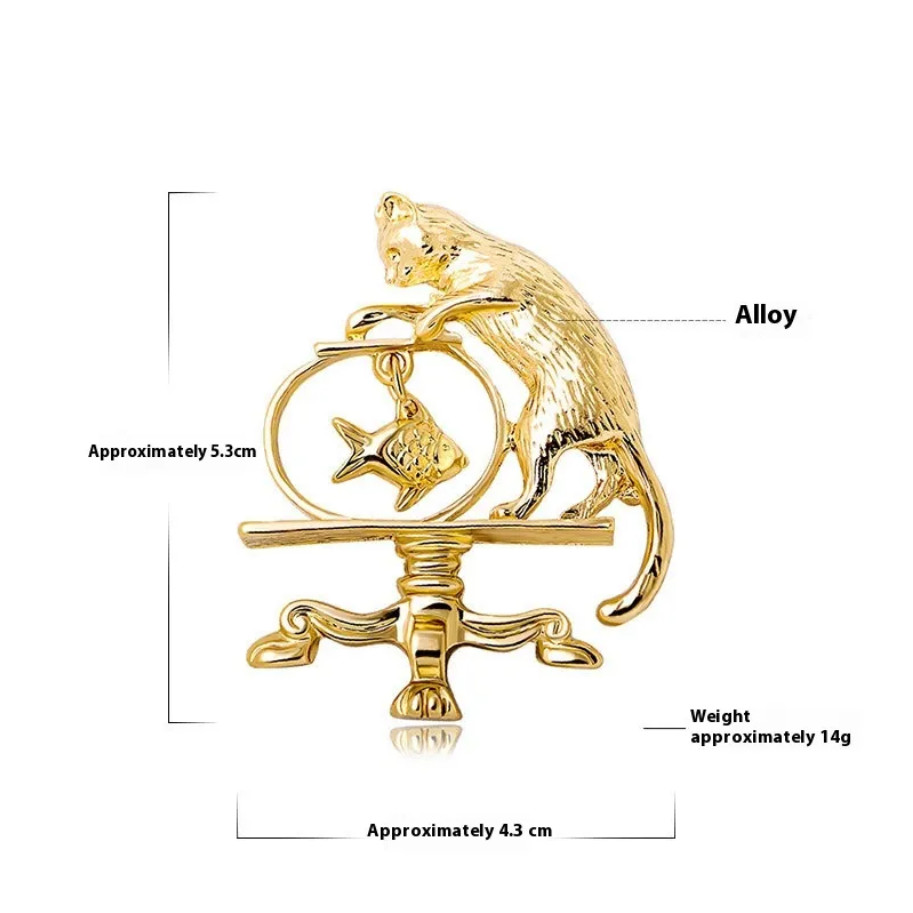 2Pcs Antique Jewelry Cat Vintage Fishing Brooch Personality Zinc Alloy US